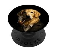 Divertente cane da gentiluomo Golden Retriever con pipa, sofisticato PopSockets PopGrip Adesivo