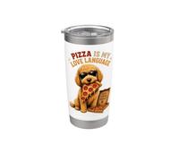 Divertente cane Goldendoodle «La pizza è il mio linguaggio d'amore» Bicchiere termico in acciaio inox doppia parete