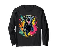 Divertente Cane Labrador Nero Che Salta Design per Gli Amanti del Laboratorio Nero Maglia a Manica