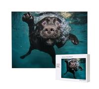 Divertente cane Labrador Retriever nero che nuota con faccia espressiva,Puzzle in legno da 500 pezzi, gioco di famiglia, puzzle per adulti e adolescenti, decorazioni per la casa