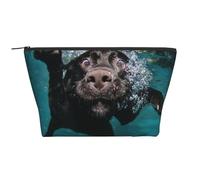 Divertente cane nero Labrador Retriever che nuota con il volto espressivo, Borsa da toilette Borsa per trucco Borsa per cosmetici Borsa da toilette da viaggio portatile