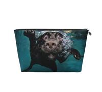 Divertente cane nero Labrador Retriever che nuota con il volto espressivo, Borsa da toilette Borsa per trucco Borsa per cosmetici Borsa da toilette da viaggio portatile