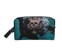 Divertente cane nero Labrador Retriever che nuota con il volto espressivo, Borsa per il trucco Borsa per cosmetici Borsa da viaggio portatile da viaggio Borsa per trucco Organizer