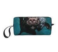 Divertente cane nero Labrador Retriever che nuota con il volto espressivo, Borsa per il trucco Borsa per cosmetici Borsa da toilette da viaggio portatile Borsa per trucco Organizer