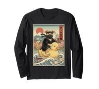 Divertente Cane Ninja Giappone Vintage Giapponese Ukiyo-e Art Maglia a Manica