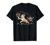 Divertente Cane Pitbull Dreidel Menorah Hanukkah per Bambini da Donna e Uomo Maglietta