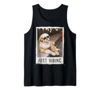 Divertente Cane Shih Tzu Che beve caffè Freddo Just Vibing Meme Canotta