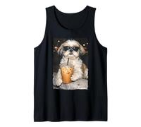 Divertente Cane Shih Tzu Che beve caffè Freddo Meme Divertente Canotta