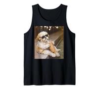 Divertente Cane Shih Tzu Che beve caffè Freddo Meme Divertente Canotta