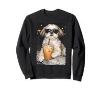 Divertente Cane Shih Tzu Che beve caffè Freddo Meme Divertente Felpa