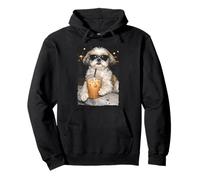 Divertente Cane Shih Tzu Che beve caffè Freddo Meme Divertente Felpa con Cappuccio