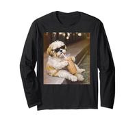 Divertente Cane Shih Tzu Che beve caffè Freddo Meme Divertente Maglia a Manica