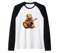 Divertente Capibara Che Suona la Chitarra, Design per Gli Amanti della Musica Maglia con Maniche Raglan