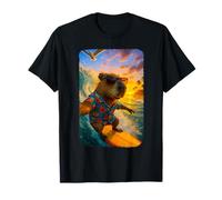 Divertente Capibara Selfie Surf Capibara Tramonto Tropicale Maglietta