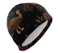 Divertente cappellino da nuoto Boho colorato con emù per uomo, cappellino da nuoto impermeabile per capelli corti per donna, protezione per capelli e riduzione a resistenza, gorros para nadar en p