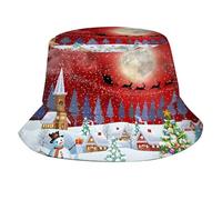 Divertente Cappello a Secchiello di Babbo Natale con Fiocchi di Neve Natalizi, Cappello da Sole alla Moda, Pieghevole per L'Estate, Ideale per Viaggi e Vacanze Natalizie, per Uomo e Donna.