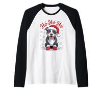 Divertente Cappello da Babbo Natale con Pitbull e Cane Maglia con Maniche Raglan