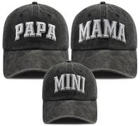 Divertente cappello da baseball ricamato con scritta "Papa Mama", per genitori e figli, regolabile, set da 3, Papa Mama - Mini ricamato, colore: Nero, Taglia unica