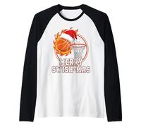 Divertente Cappello da Basket Natalizio con Scritta Merry Swish mas Maglia con Maniche Raglan