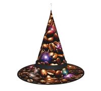 Divertente cappello da strega con stampa di chicchi di caffè tostato, cappelli da strega di Halloween con luce LED decorazione per feste cosplay
