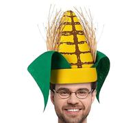 Divertente cappello di mais, cappello di cornhole - Cappello da cibo da 11 pollici con divertenti foglie verdi e bucce marroni | Accessorio per costume per feste a tema, cibo divertente per adulti, ve