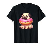 Divertente carlino con ciambella rosa carino cane arte Maglietta