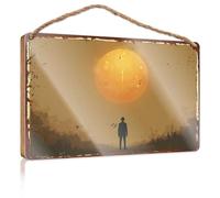 Divertente cartello artistico da bagno con sagoma stand Before Giant Orange Sun Wooded Sign Fall Portico segno da parete per cucina (20 x 30 cm)