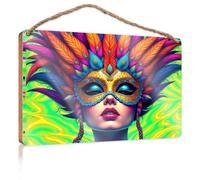 Divertente cartello colorato con maschera piumata: un'opera d'arte vivace in legno da appendere alla porta o al bagno (20 x 30 cm)