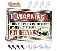 Divertente cartello con alcol Warning This Property Is Protected By A Highly Trained Pot Belly Pig cartello in metallo per uomo grotta porta segno (20 x 30 cm)