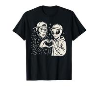 Divertente cartello con scritta "Bigfoot and Alien Sasquatch Love" (lingua italiana non garantita) Maglietta