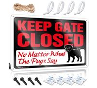 Divertente cartello con scritta "Keep Gate Closed No Matter What The Pug Say", decorazione da parete in latta, divertente cartello per bar di casa (20 x 30 cm)