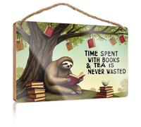 Divertente cartello con scritta "Time Spent with Books & Tea is Never Wasted", cartello in legno, decorazione divertente per la casa, per esterni, decorazioni autunnali