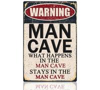 Divertente cartello da grotta con uomo da uomo, decorazione per grotta per garage, regali Mancave Home Bar Wall Art Warning What Happens in The ManCave Stays Cool Furniture 20,3 x 30,5 cm