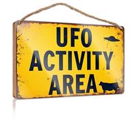 Divertente cartello da parete per bagno, area di attività UFO: un misterioso cartello in legno per uomo grotta ufficio decorazione (23 x 35 cm)