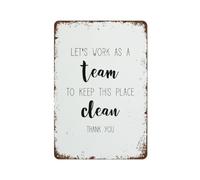 Divertente cartello da parete vintage con scritta "Let Work As A Team to Keep This Place Clean" per ufficio, 20 x 30 cm, per casa, cucina, parete, bar, caffetteria