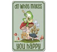 Divertente cartello decorativo a forma di rana con fungo, in latta con scritta "Do What makes you happy", per la casa, decorazione da cucina, per bagno, studio, decorazione da parete, 20 x 30 cm