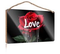 Divertente cartello decorativo da parete in legno con scritta "Love In Bloom: A Red Rose'S Melting Heart", cartello in legno per camera da letto, accessori per la camera da letto e per la fattoria (20