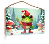 Divertente cartello decorativo in legno a forma di rana nel paese delle meraviglie invernale con carota, cartello in legno da appendere alla parete (15 x 28 cm)