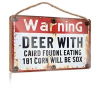 Divertente cartello decorativo per la casa, avvertimento: cervo trovato mangiare mais sarà sparato, cartello in legno per la casa o la decorazione per ufficio (15 x 28 cm)