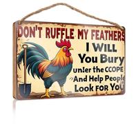 Divertente cartello decorativo per la casa, con scritta in inglese "Don't Ruffle My Feathers, I'Ll Bury You Under The Scope And Help People Looking For You", cartello in legno, decorazione da parete