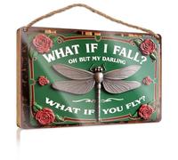 Divertente cartello decorativo per la casa, con scritta "What If I Fall?" Oh But My Darling, What If You Fly?, cartello in legno per camera da letto e ragazzi (15 x 28 cm)