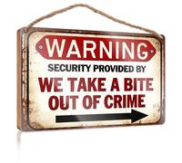 Divertente cartello di avvertimento per ufficio con scritta "We Take A Bite Out Of Crime" (lingua italiana non garantita), regalo estivo (23 x 35 cm)