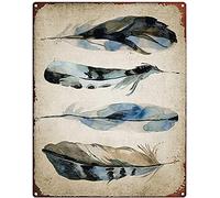 Divertente cartello in latta con piuma blu, decorazione da parete, decorazione per la casa con piume, arte con piume di, cartello in metallo vintage con piuma di ghiandaia azzurra, regalo per camera
