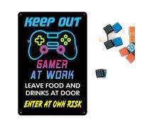 Divertente cartello in latta per stanza da gioco, decorazione per la stanza dei videogiochi, per ragazzi, con scritta "Keep Out Gamer At Work", decorazione da parete per porte, regali per adolescenti