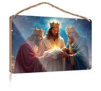 Divertente cartello in legno con scritta in inglese "Three Wise Men che adorano il bambino Gesù", decorazione da appendere alla porta del bagno (23 x 35 cm)