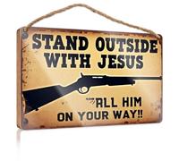 Divertente cartello in legno con scritta in lingua inglese "Stand Outside With Jesus, All Him On Your Way!", decorazione divertente per la casa e per esterni, decorazioni autunnali