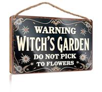 Divertente cartello in legno con scritta in lingua inglese "Witch'S Garden Do Not Pick Flowers" (lingua italiana non garantita), decorazione divertente per la casa e l'esterno