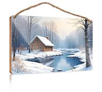 Divertente cartello in legno per porta con cabina invernale vicino al fiume, decorazione per il giorno dei boss, regalo per l'ufficio (15 x 28 cm)