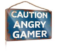 Divertente cartello in legno per porta con scritta in inglese "Be Prepared for an Angry Gamer" (lingua italiana non garantita), piccola targa decorativa per la casa, cartello estivo per porta (15 x 28
