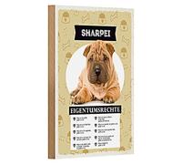 Divertente cartello in legno | Sharpei | Diritti di proprietà | Motivo cane | Decorazione | 12 cm x 18 cm